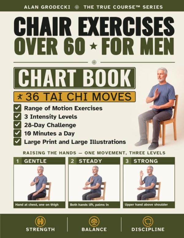 Cover of Chair Exercises Over 60 for Men, the Senior Chair Exercises Chart Book, by Alan Grodecki, The True Course Series.